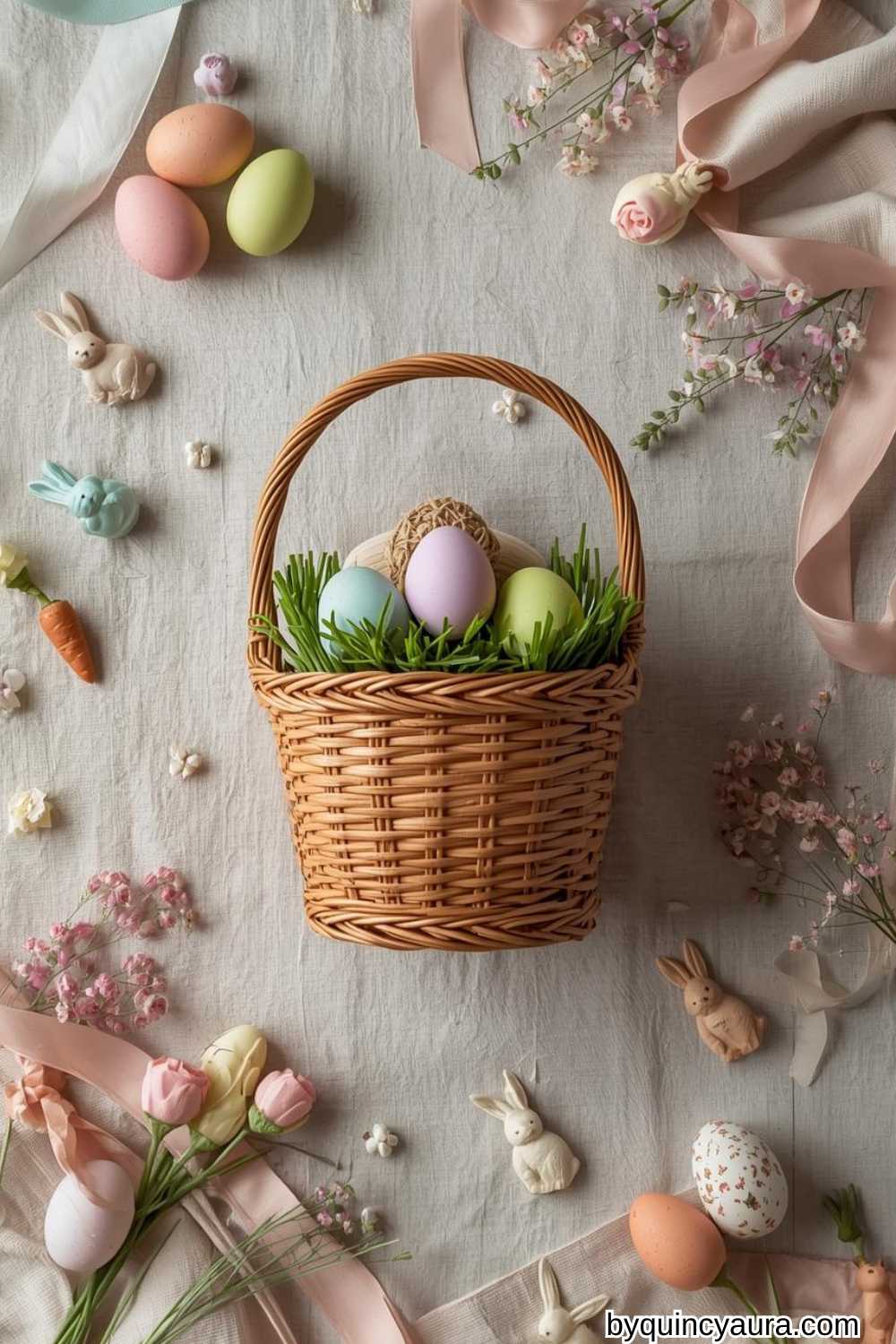 basket placed on a layered linen.