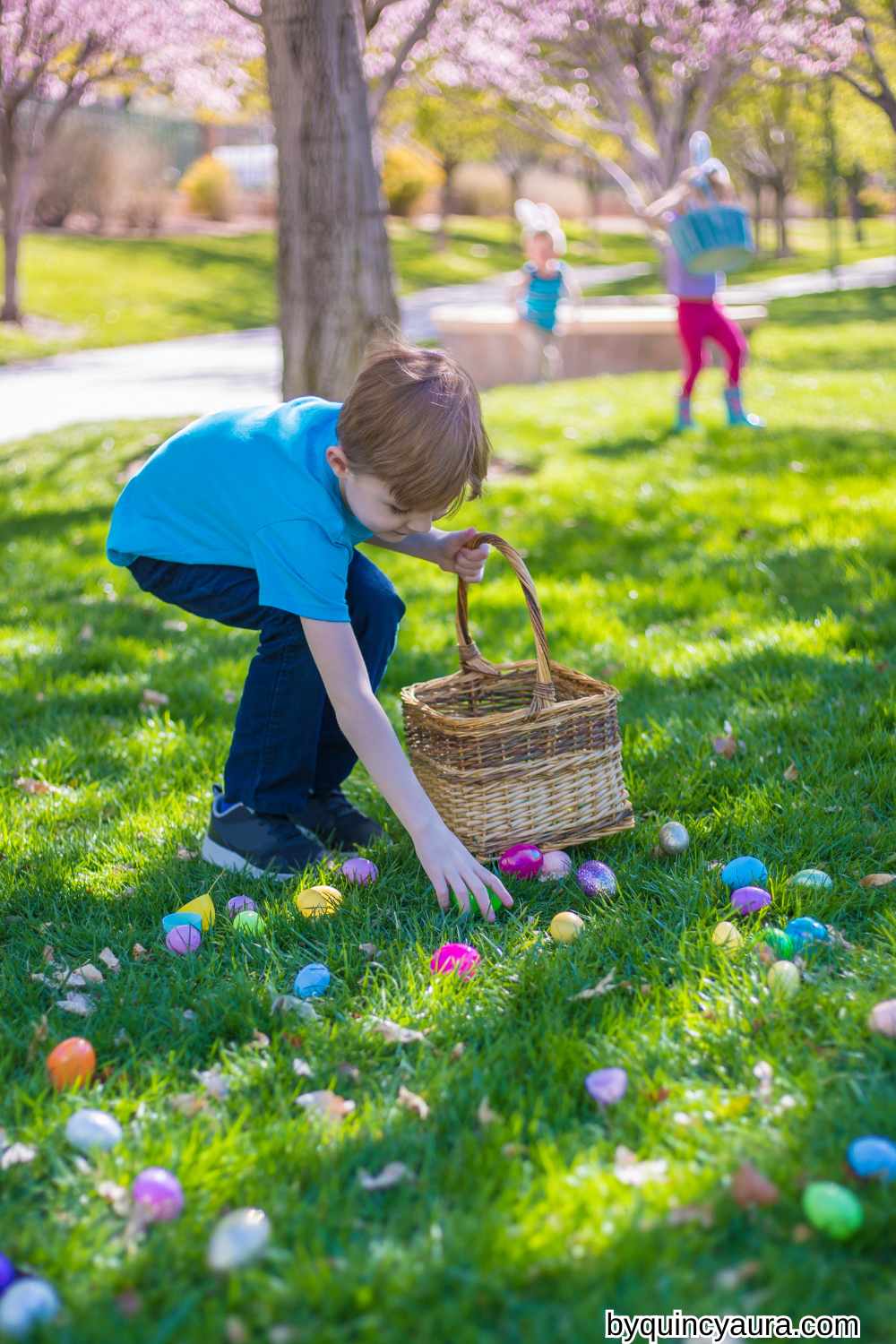 Outdoor Egg Hunt Action Shot