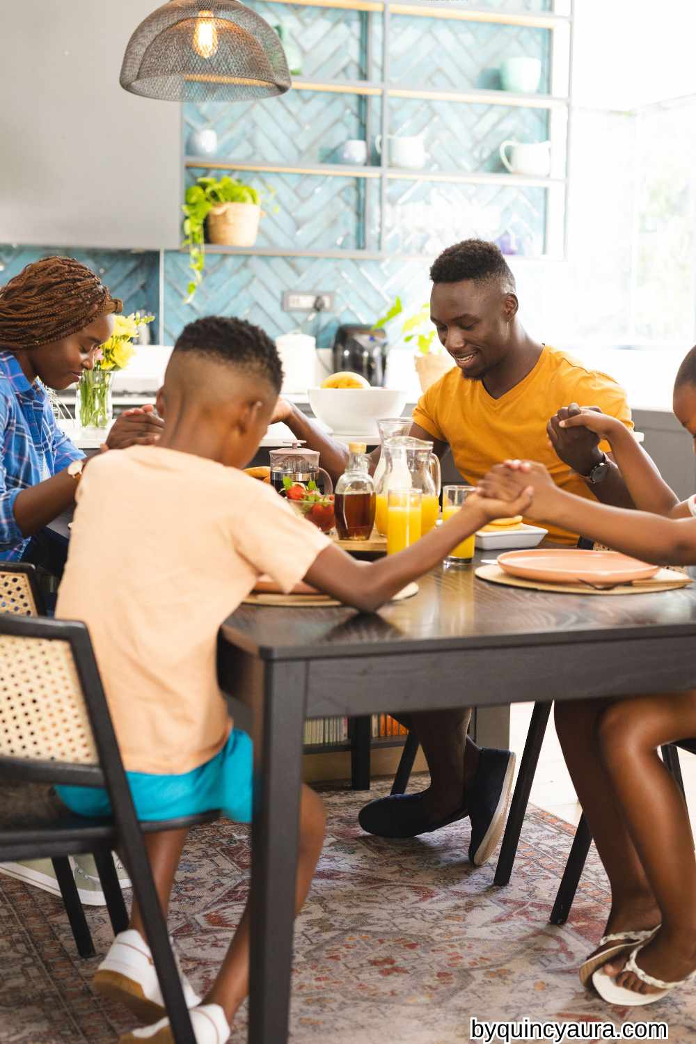 family praying together.