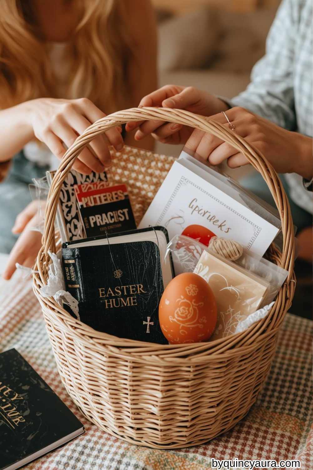 family creating faith based easter basket