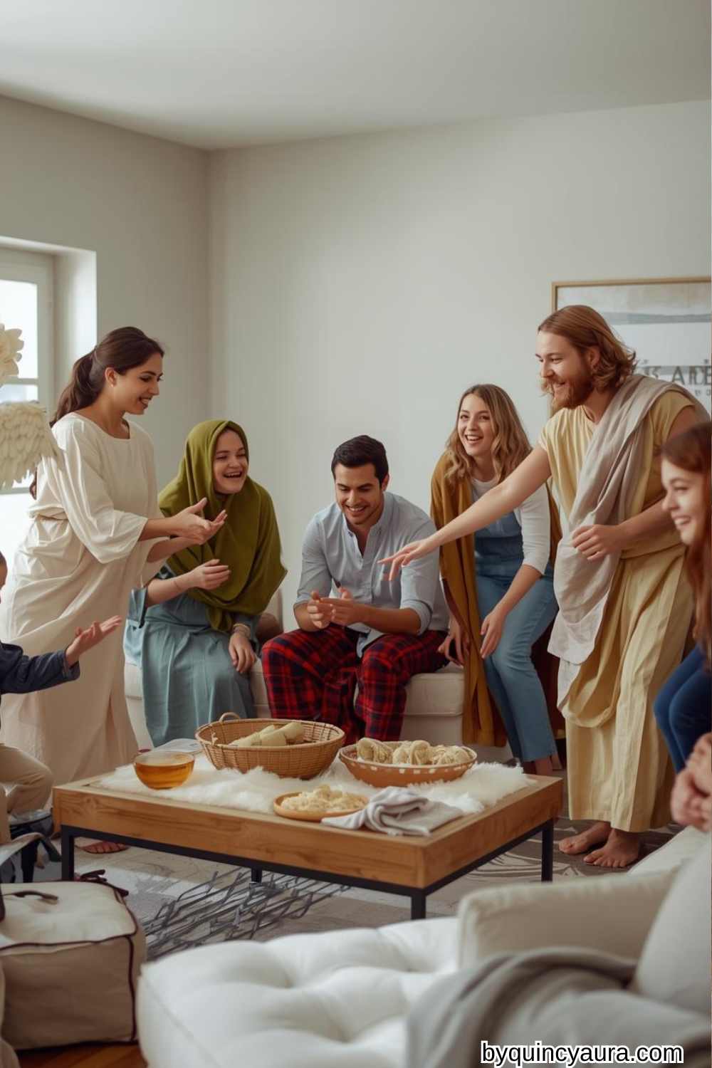 family acting a faith based story together.