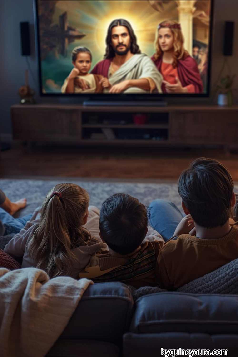 family watching faith-based movie