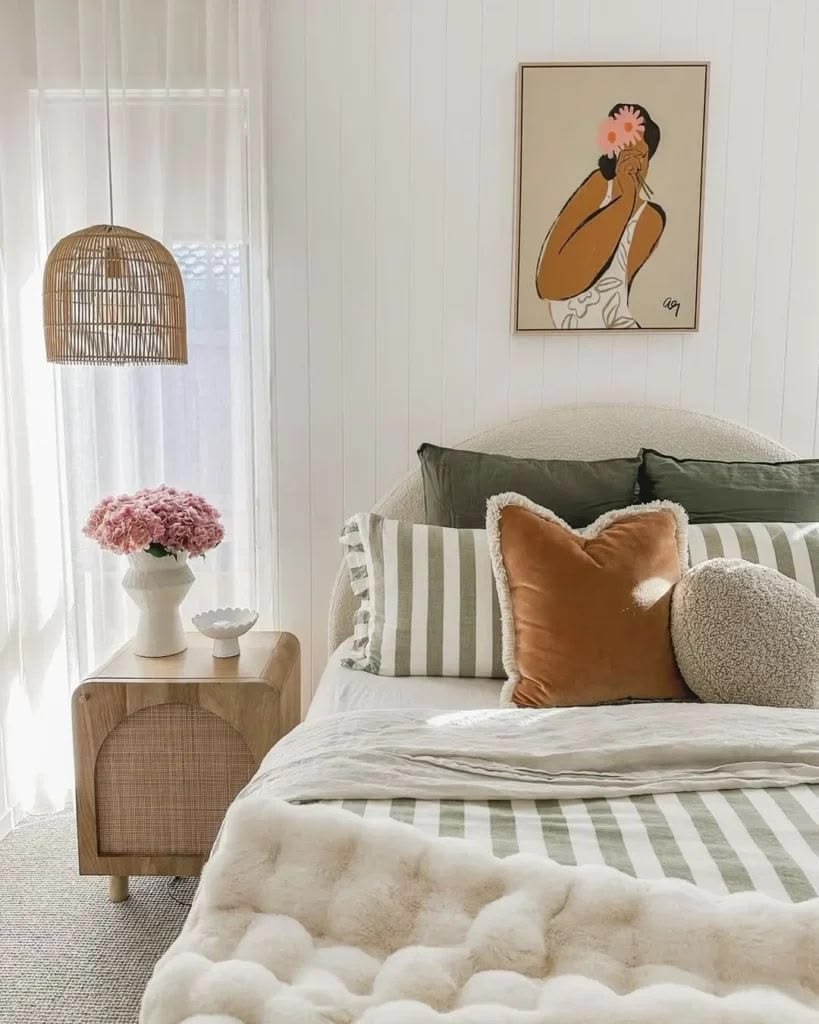 A neatly arranged bed.