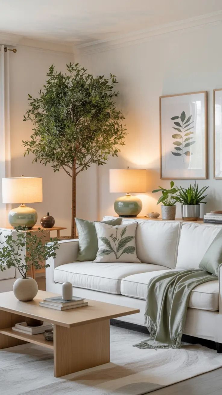A living room with a touch of greenery