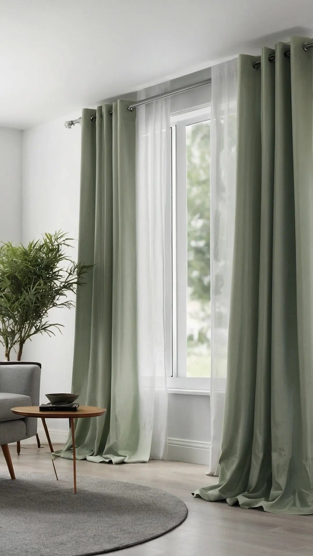 high curtains hanged in a living room.