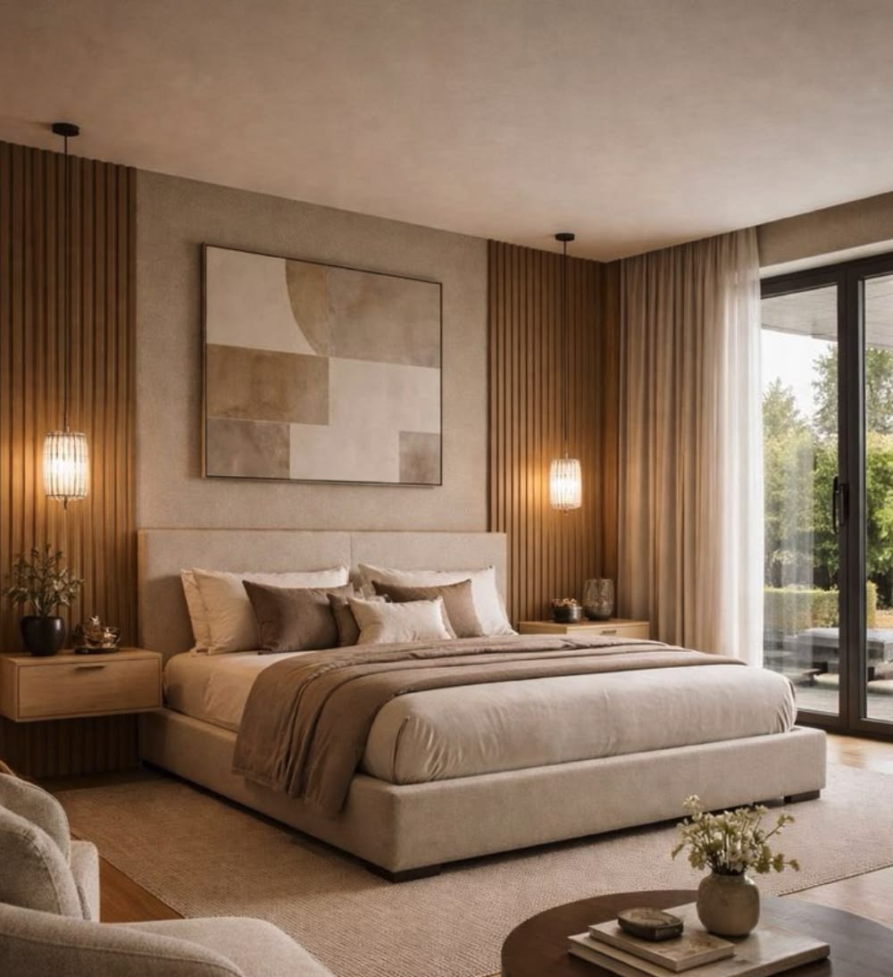 warm led light in the bedroom.