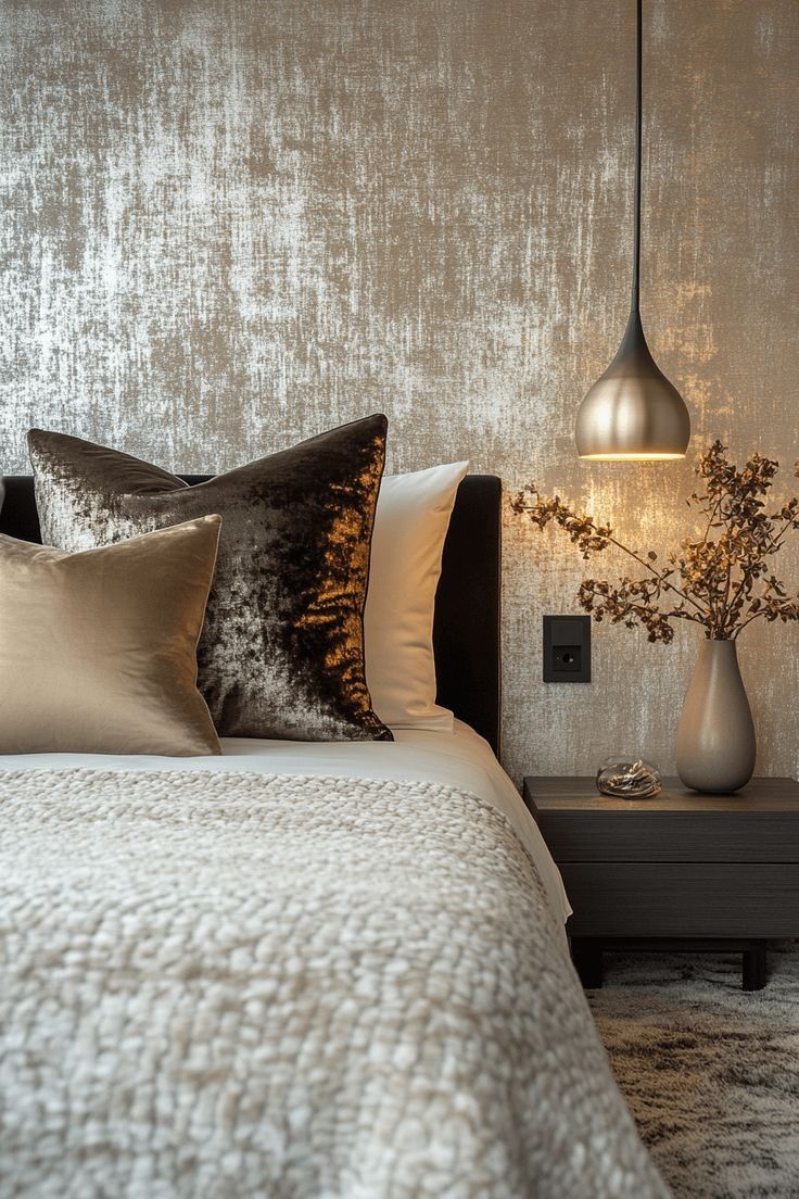 metallic-textured wallpaper on a corner of my bedroom