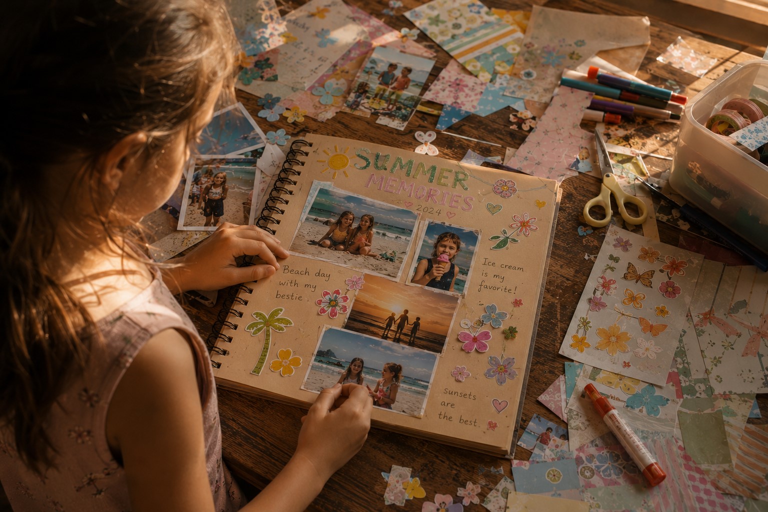 A child creating her scrapbook
