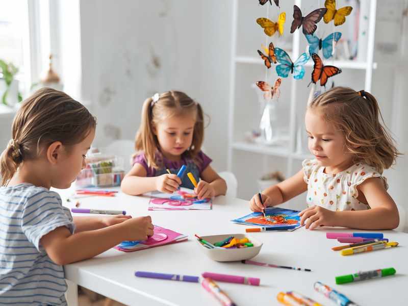 kids doing butterfly paper craft