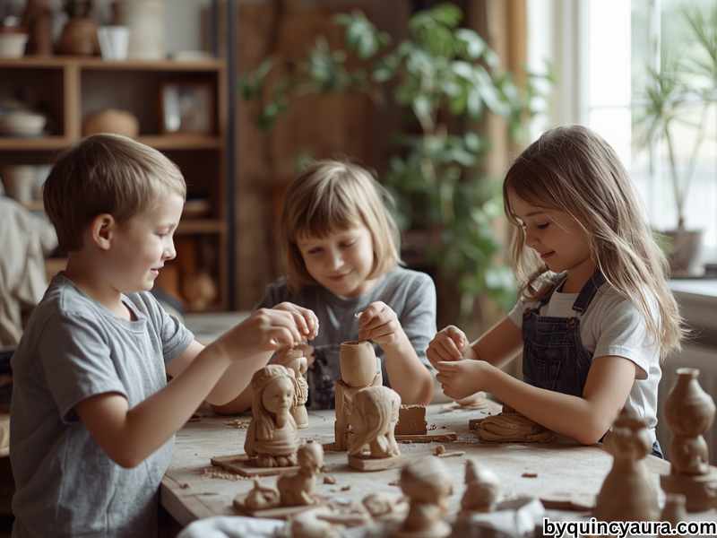 children doing air dry clay craft