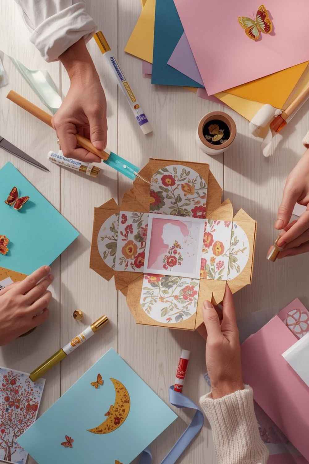 hands creating a handmade explosive gift box