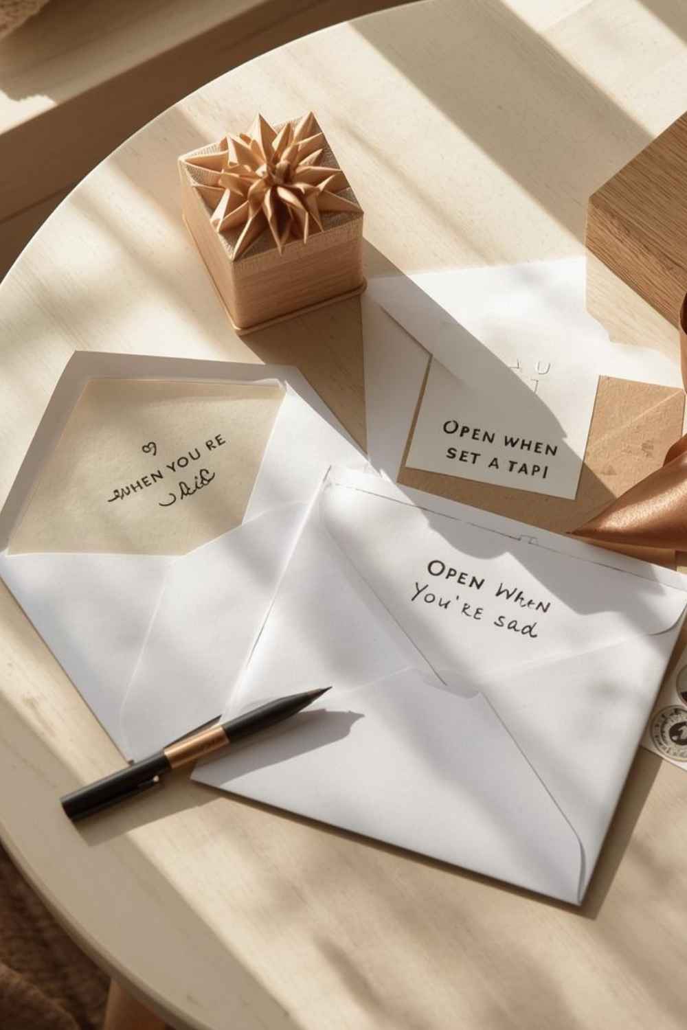 A letter on a table.