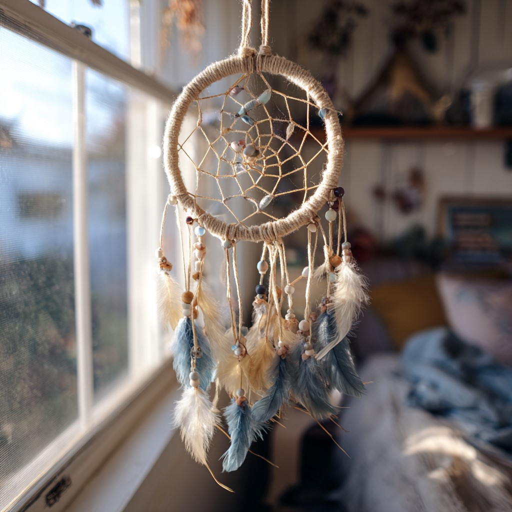 Dreamcatcher hanged in a bedroom.