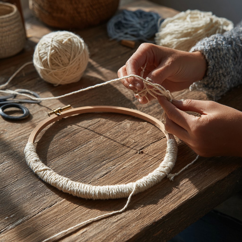 someone tying a yarn round the loop