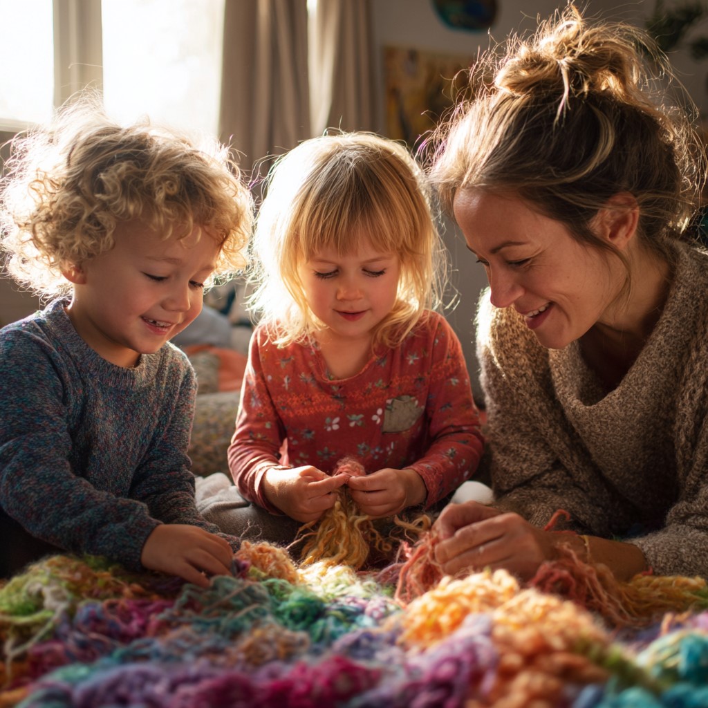 parents and their child doing crafts.