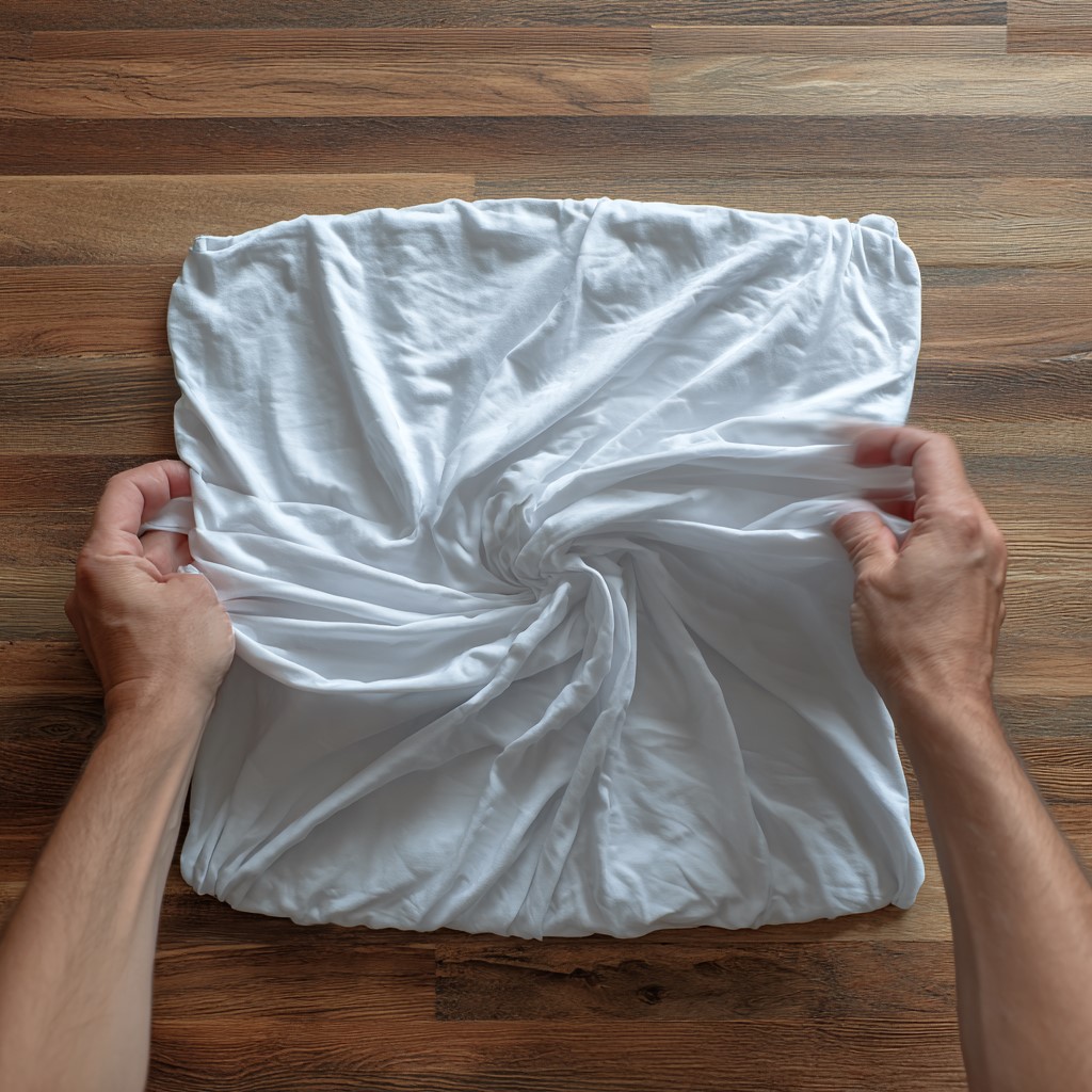 someone folding a pillowcase for tie and dye.