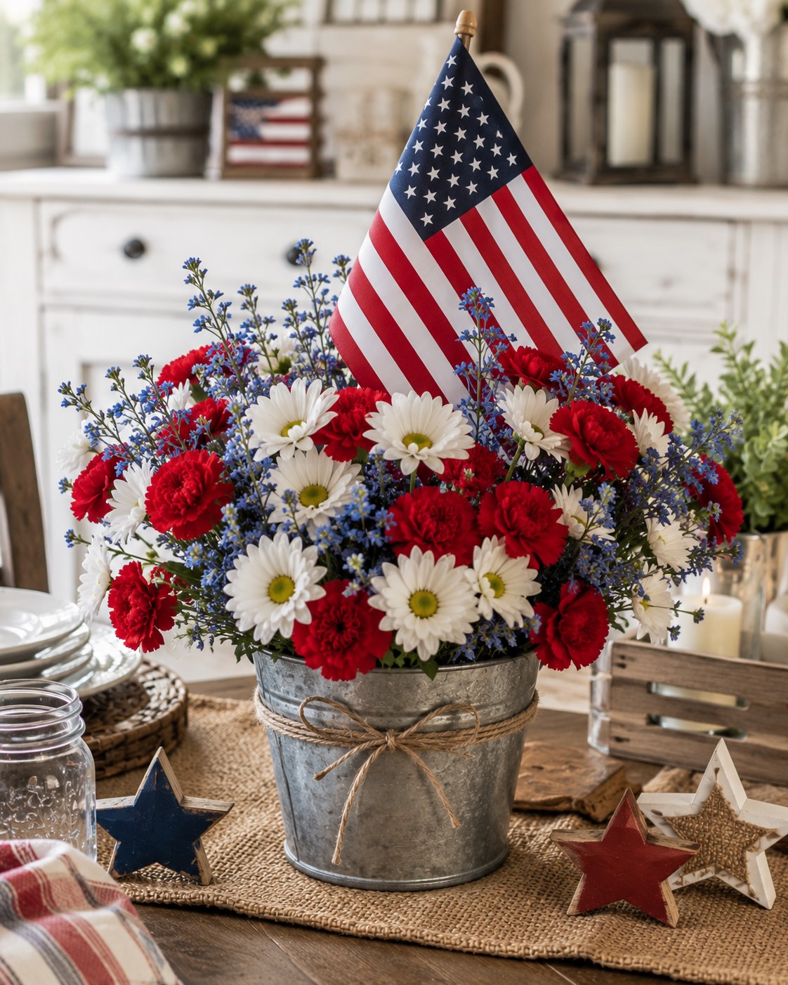 Flag Centerpiece in a Tin Bucket