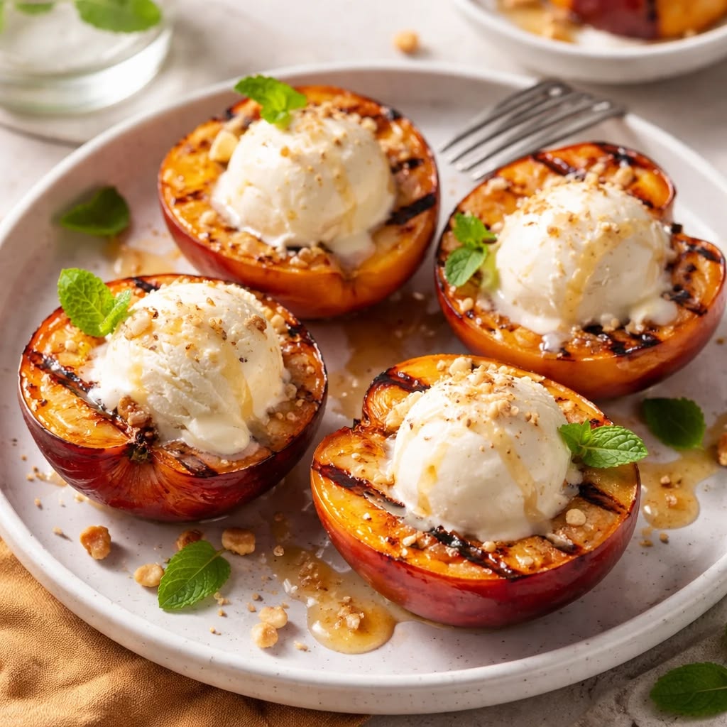 Grilled Peach and Vanilla Ice Cream Dessert