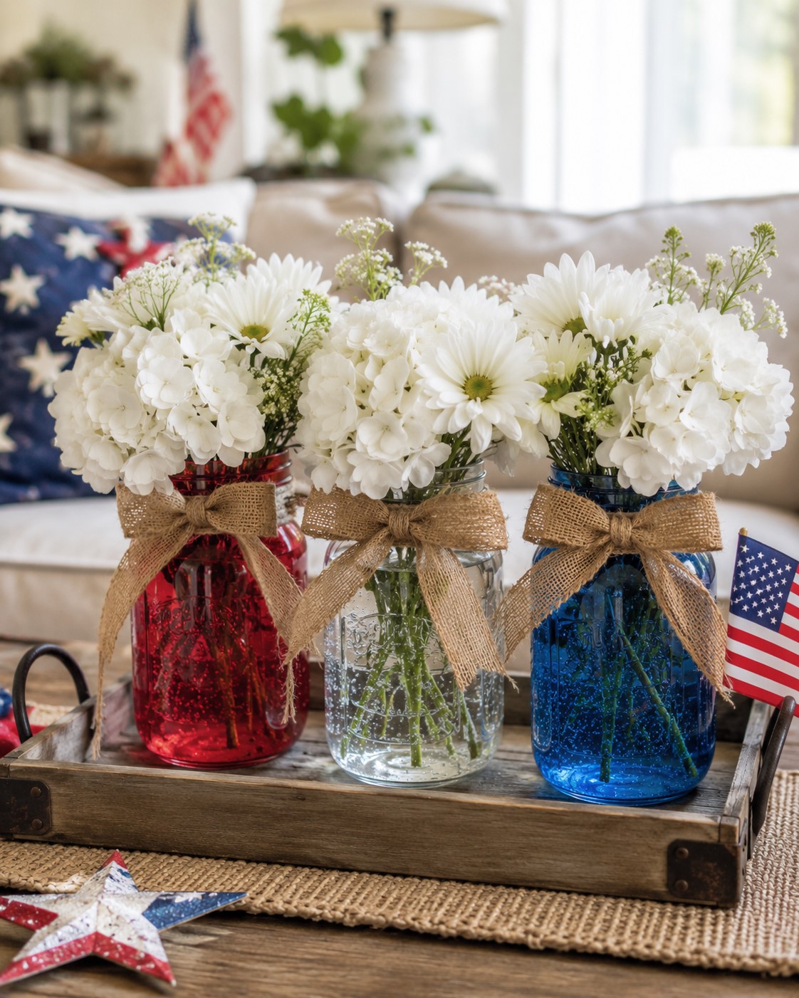 Patriotic Mason Jar Centerpiece