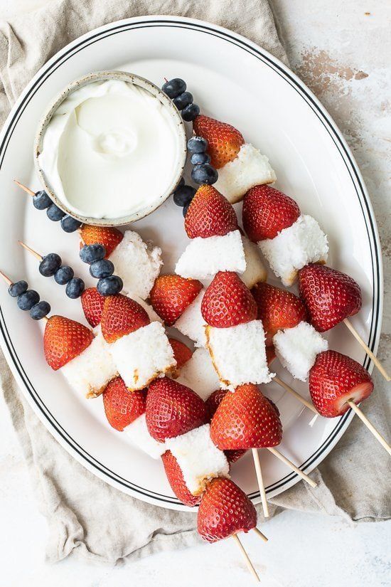 Strawberry and Blueberry Skewers With Vanilla Dip