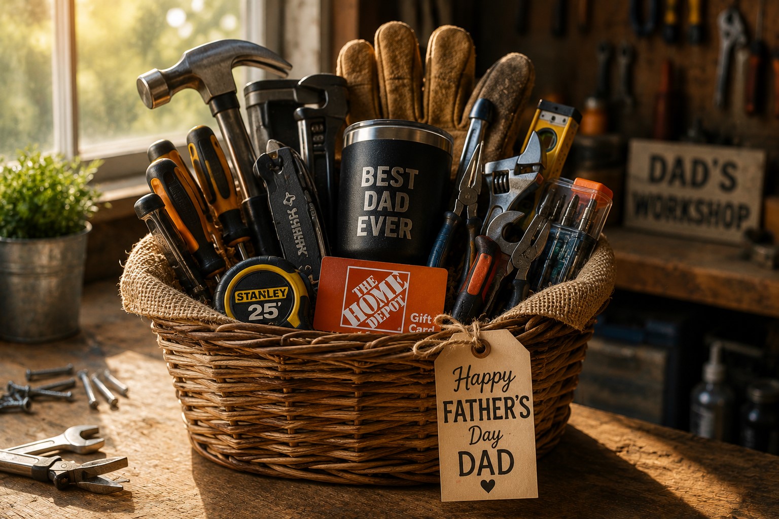 Tools arranged in a basket
