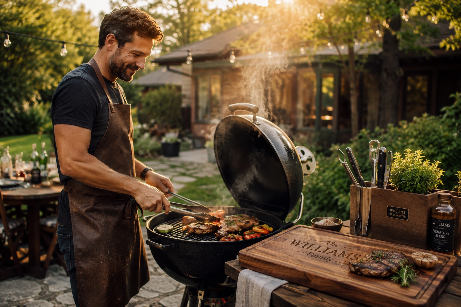 A man grilling in the backyard