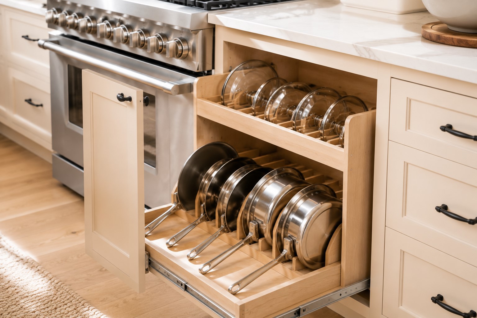 organized pot cabinets