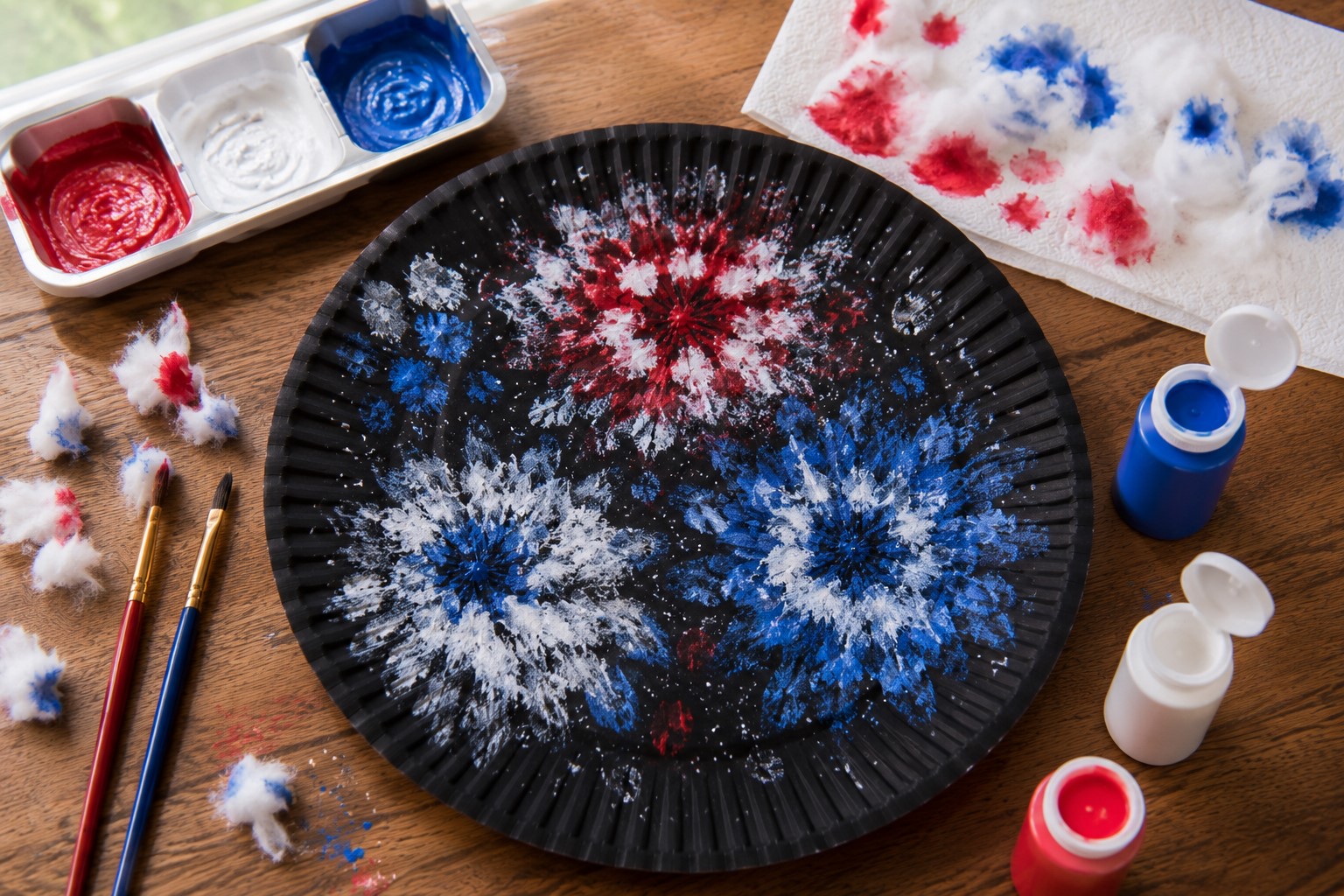Cotton Ball Fireworks Plate