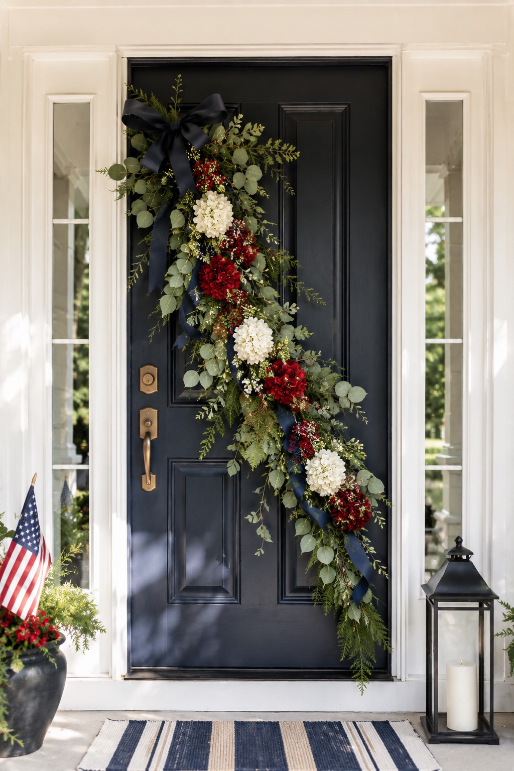 garland on the front porch