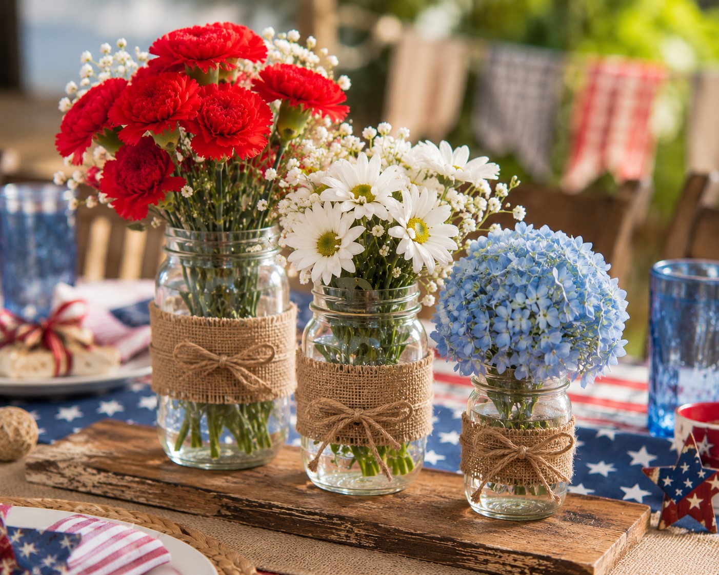 Classic Red White and Blue Flower Trio