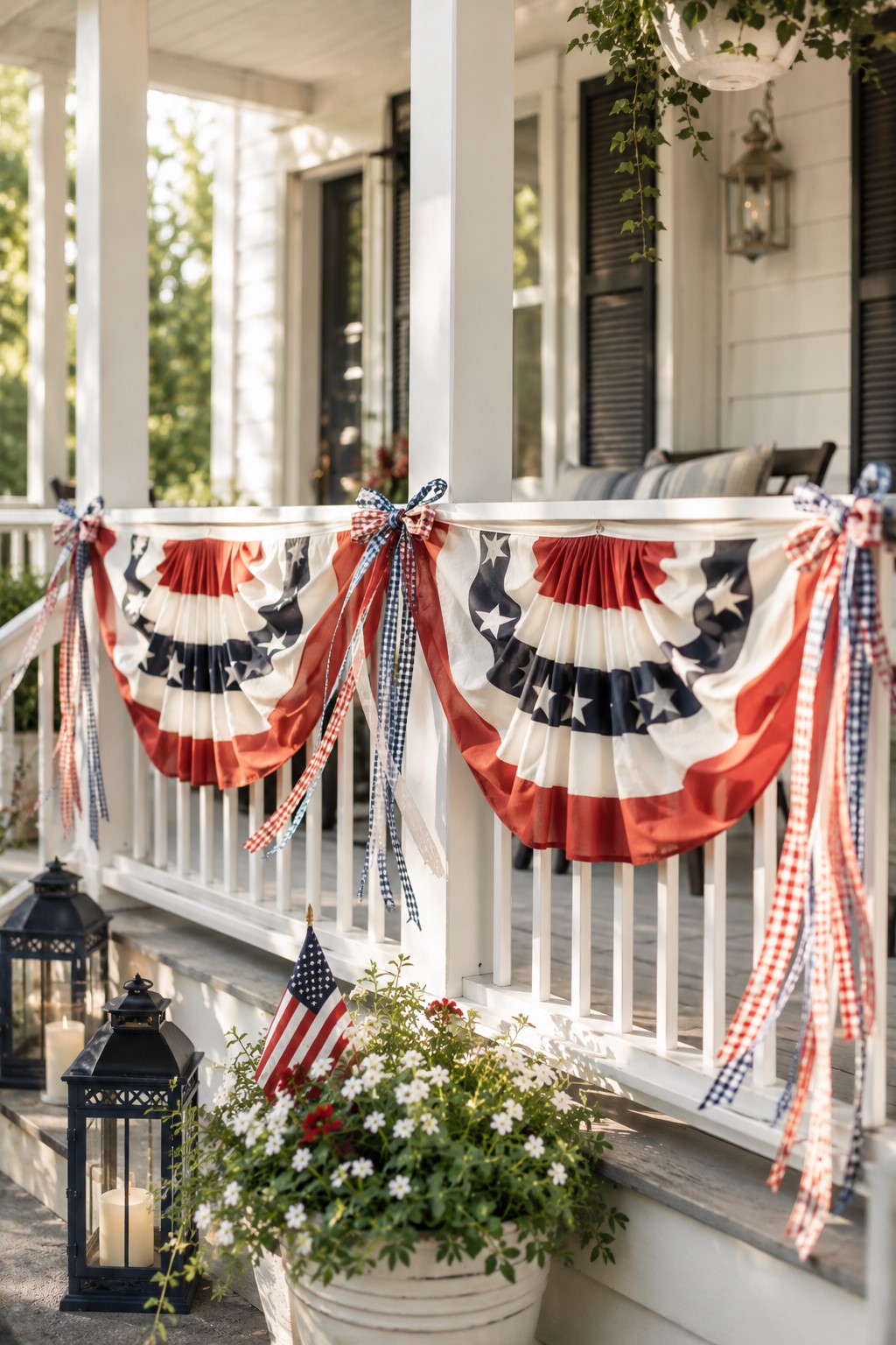 garland on a porch