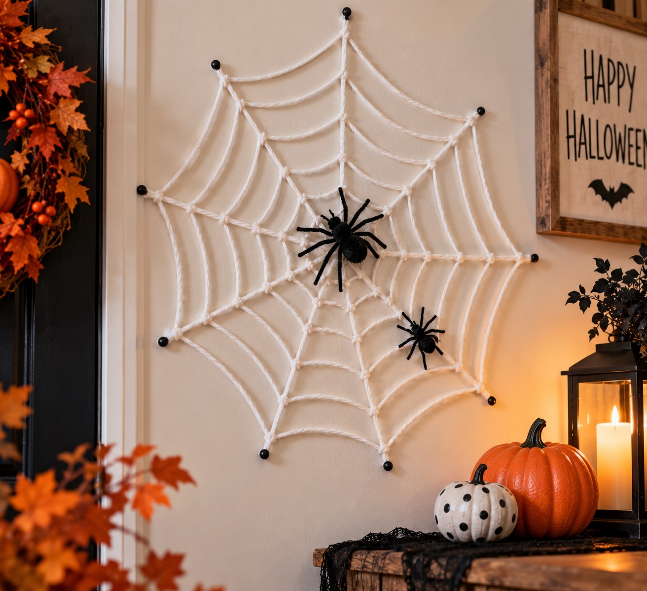 Create a Halloween Spiderweb From Yarn