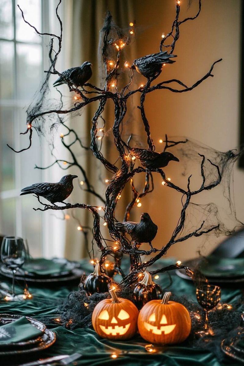 Place a small black bird figurine beside the centerpiece.