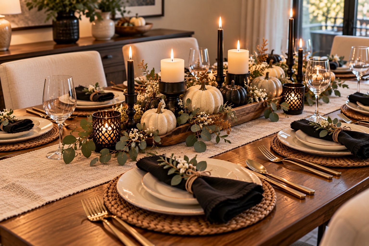Try a Black and Cream Thanksgiving Table