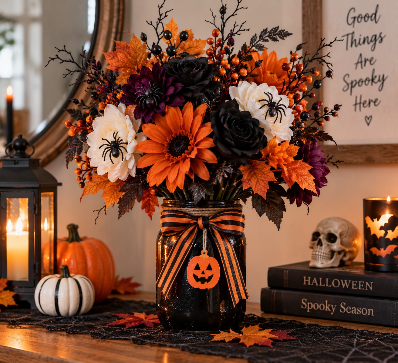 Turn Faux Flowers Into Halloween Decor