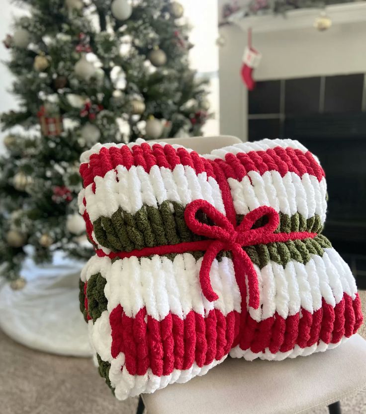A chunky knit throw