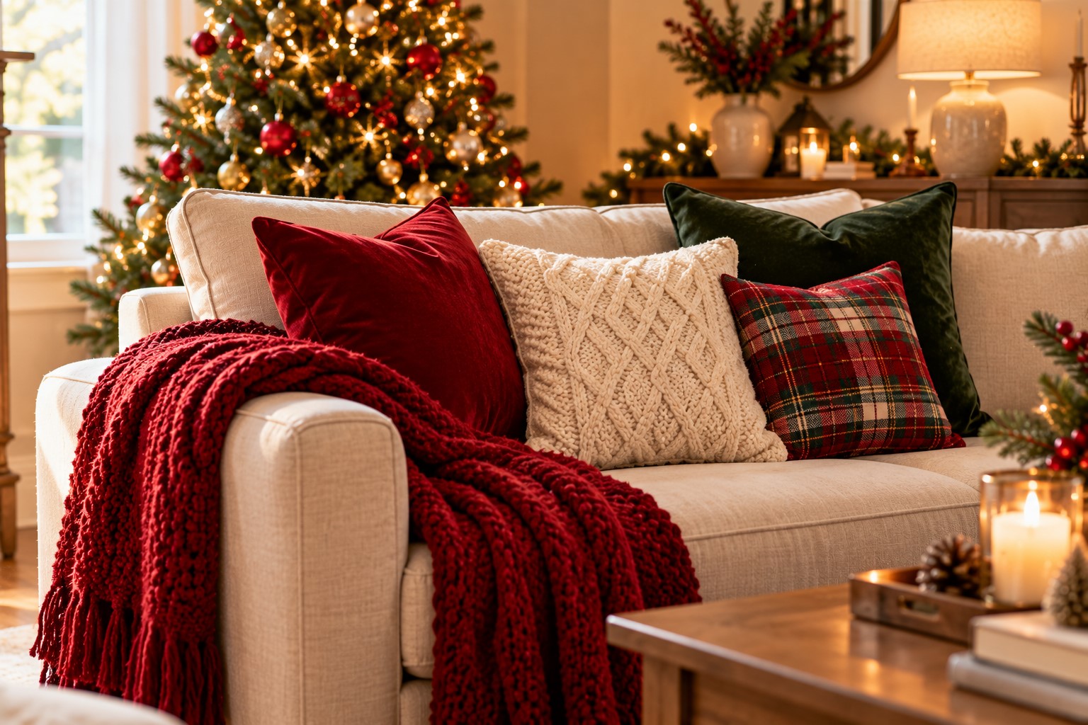 Add Christmas Pillows and Throws