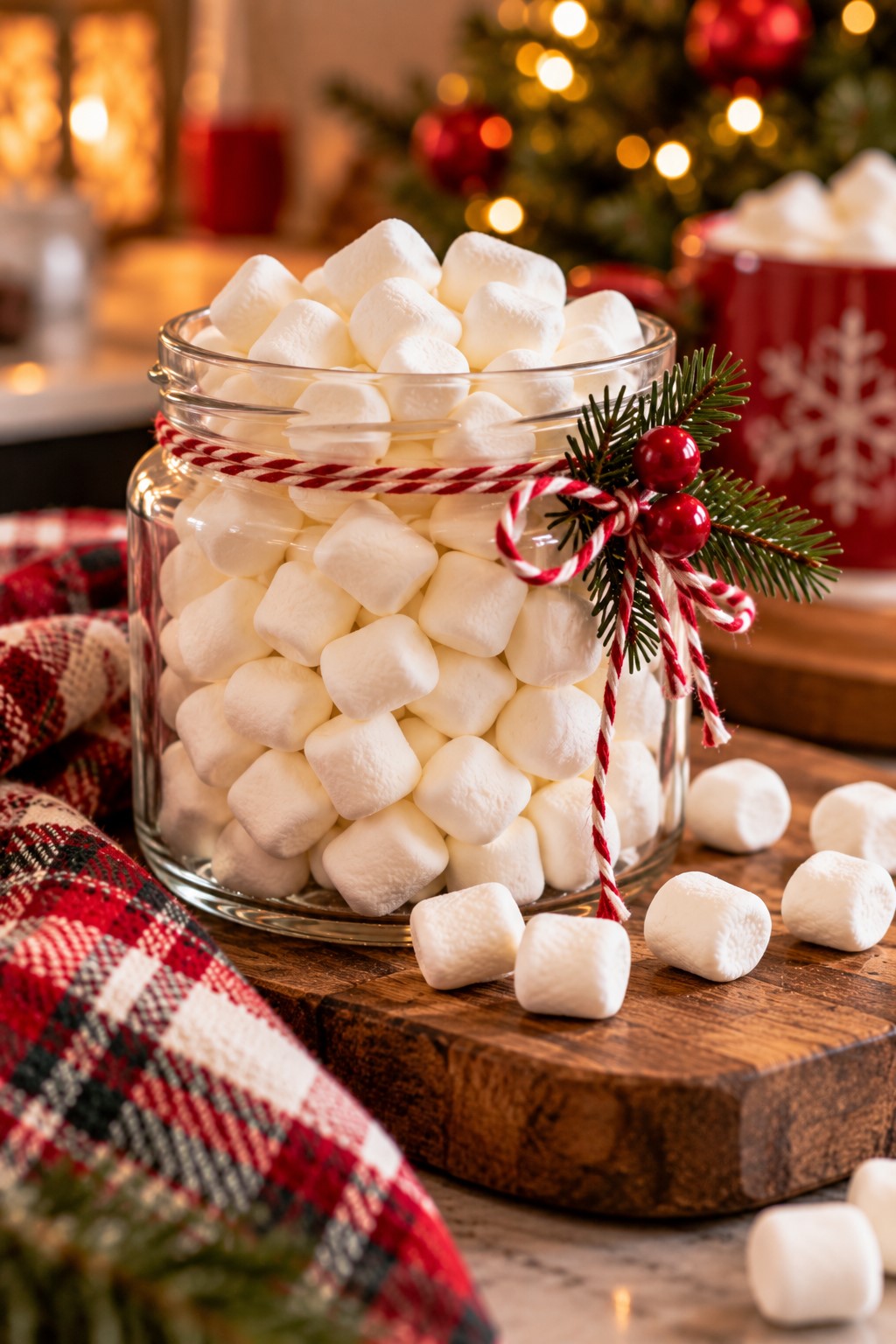 Festive Marshmallow Jar on Rustic Board