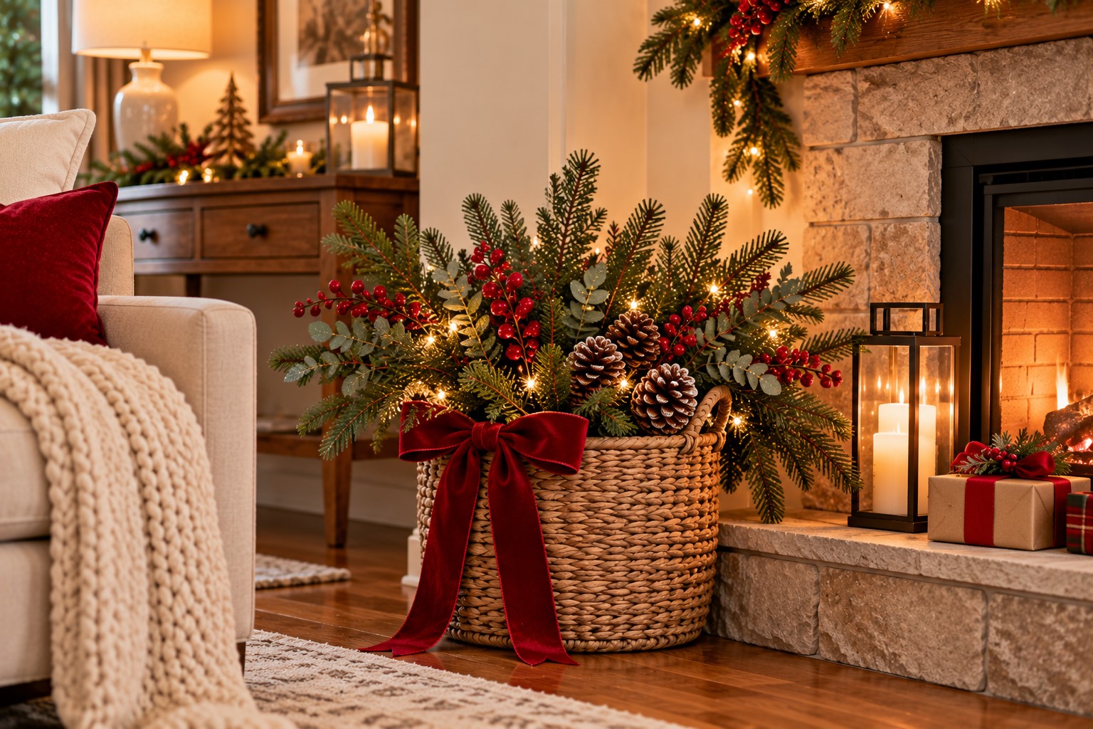 Fill a Basket With Christmas Greenery