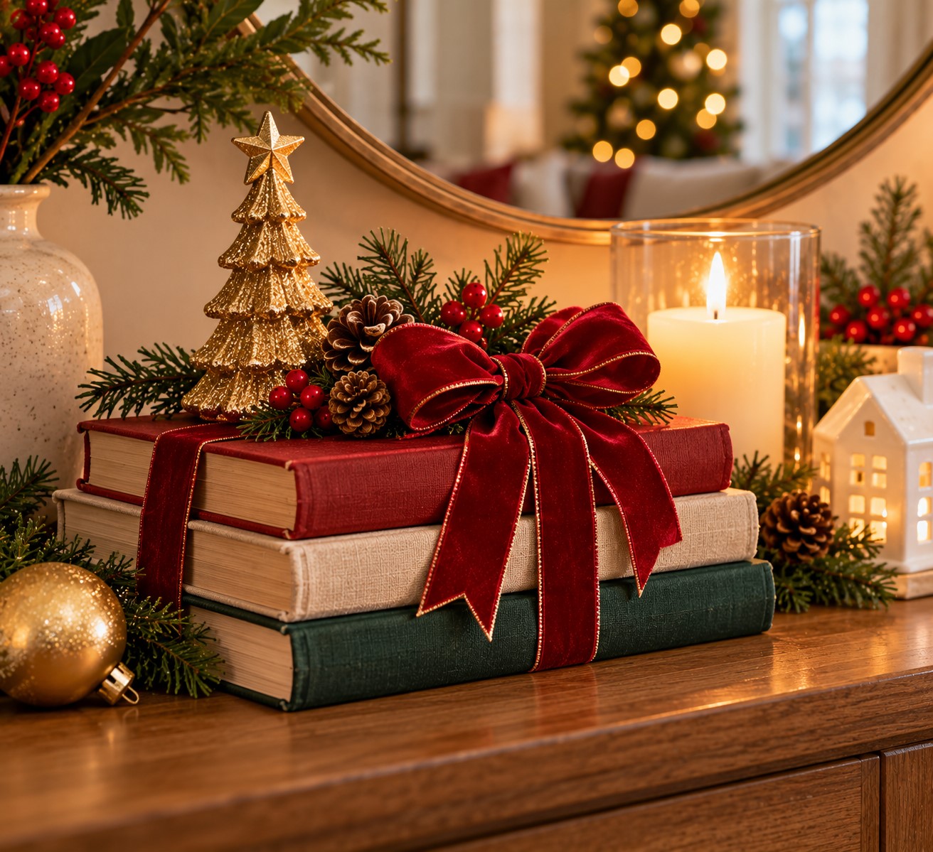 Give Old Books a Christmas Display