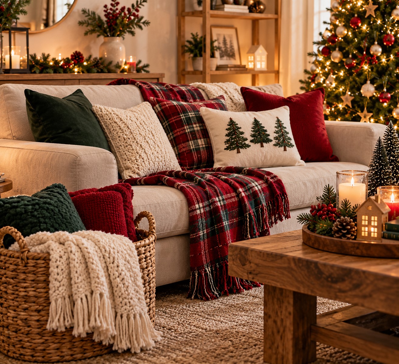 Reuse Blankets and Cushions for a Christmas Look