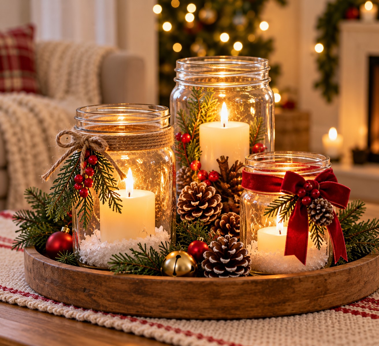 Turn Empty Glass Jars Into Christmas Candle Holders